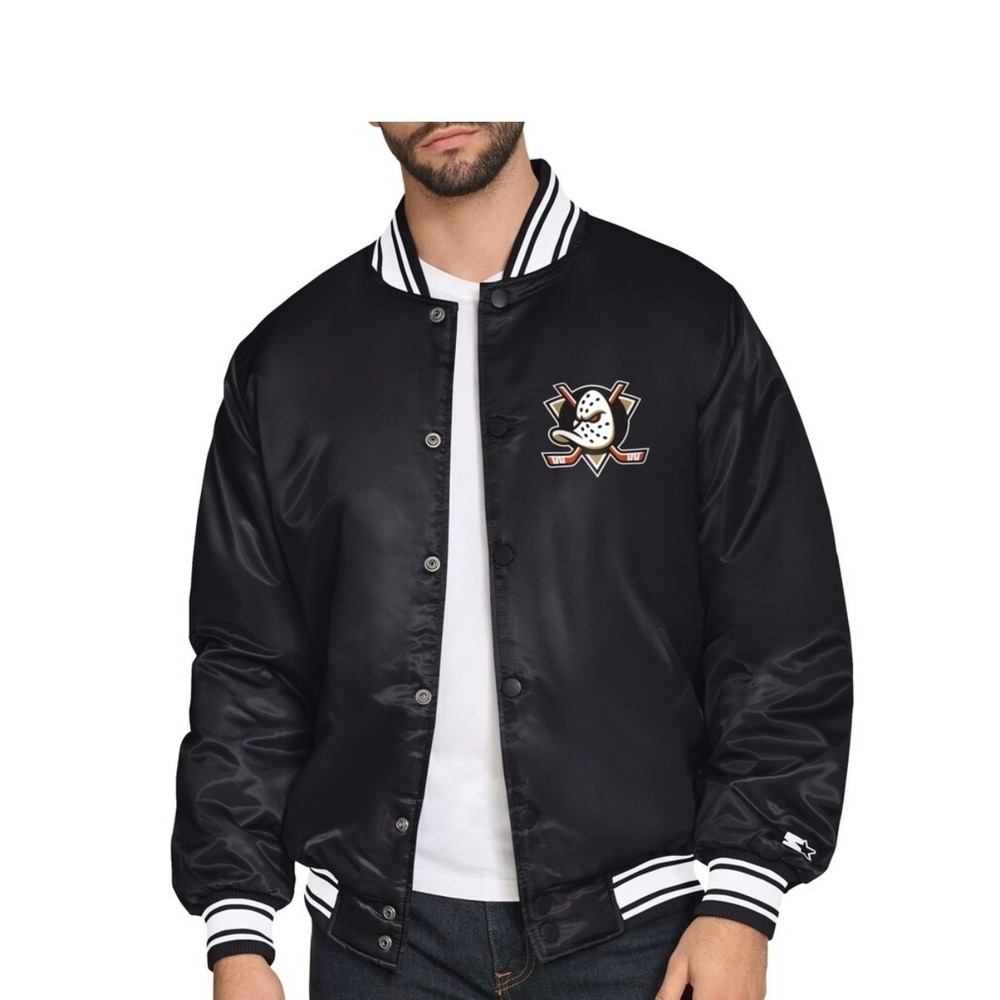 Anaheim Ducks Starter Printed Logo Satin Varsity Full-Snap Jacket